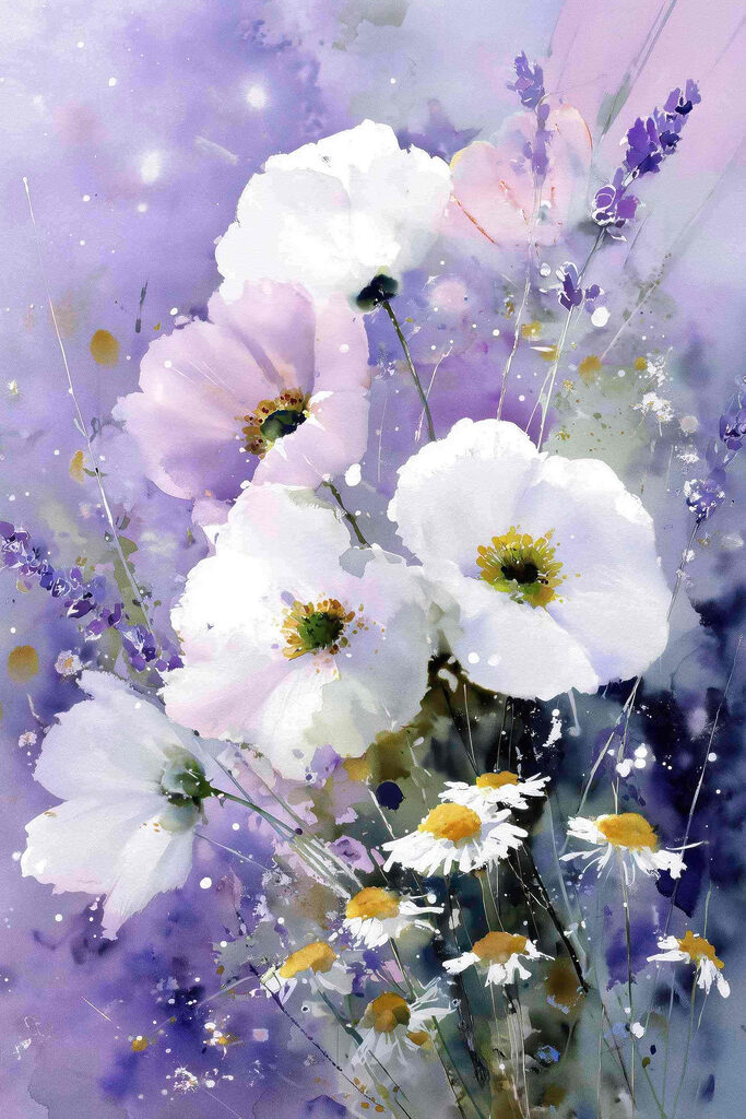 Painting of flowers in a purple background Painting of flowers in a purple background