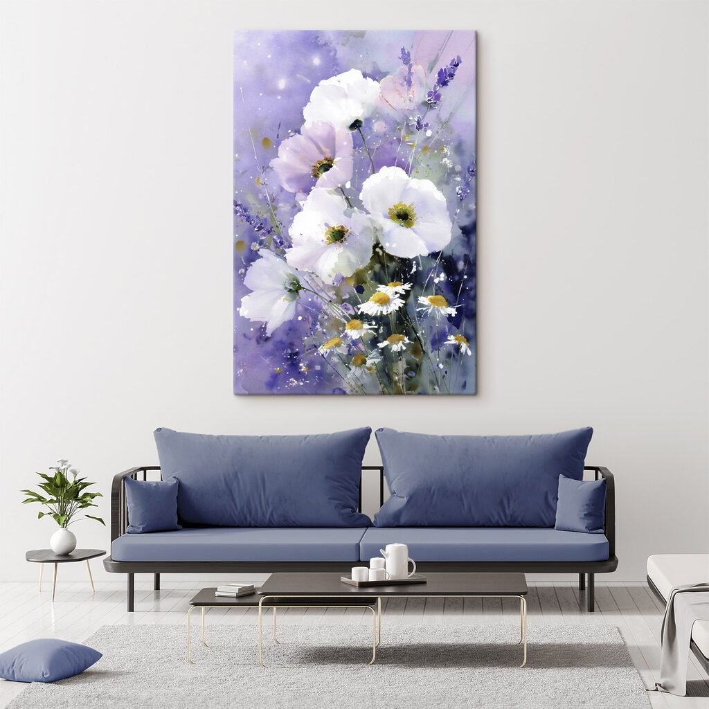 Painting of flowers in a purple background Painting of flowers in a purple background