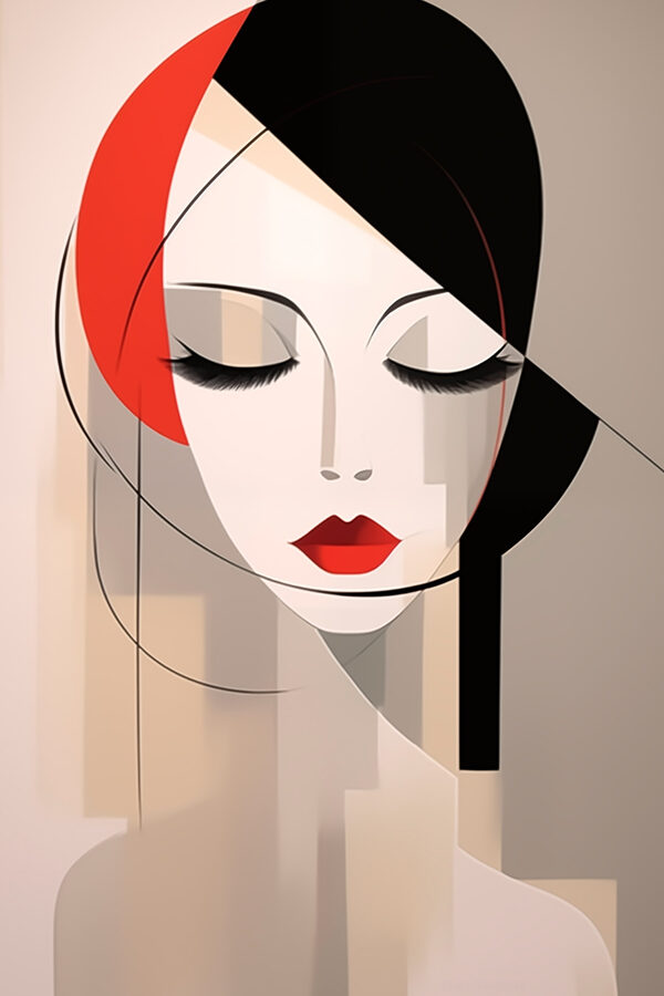 Woman's face with red lips and black hair Woman's face with red lips and black hair