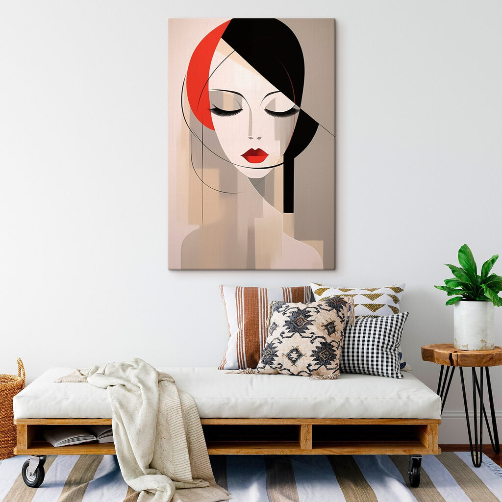 Woman's face with red lips and black hair Woman's face with red lips and black hair