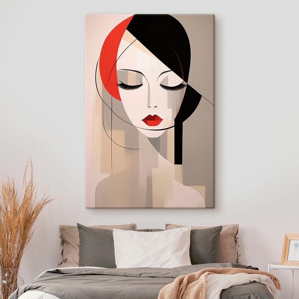 Woman's face with red lips and black hair Woman's face with red lips and black hair