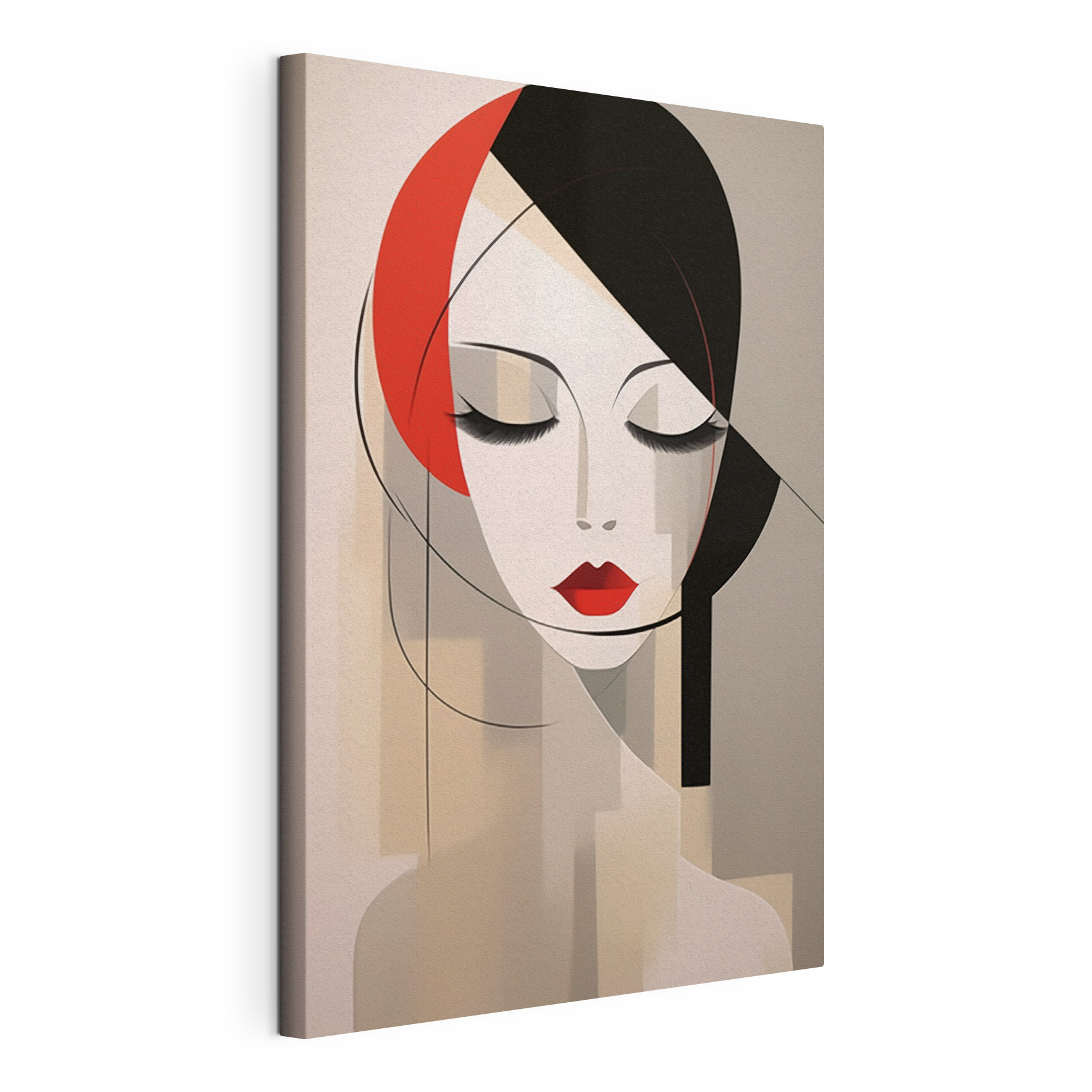 Woman's face with red lips and black hair Woman's face with red lips and black hair