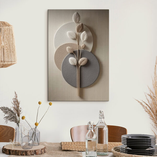 Group of round plates with a plant on it Group of round plates with a plant on it