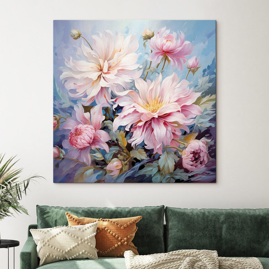 Painting of flowers on a blue background