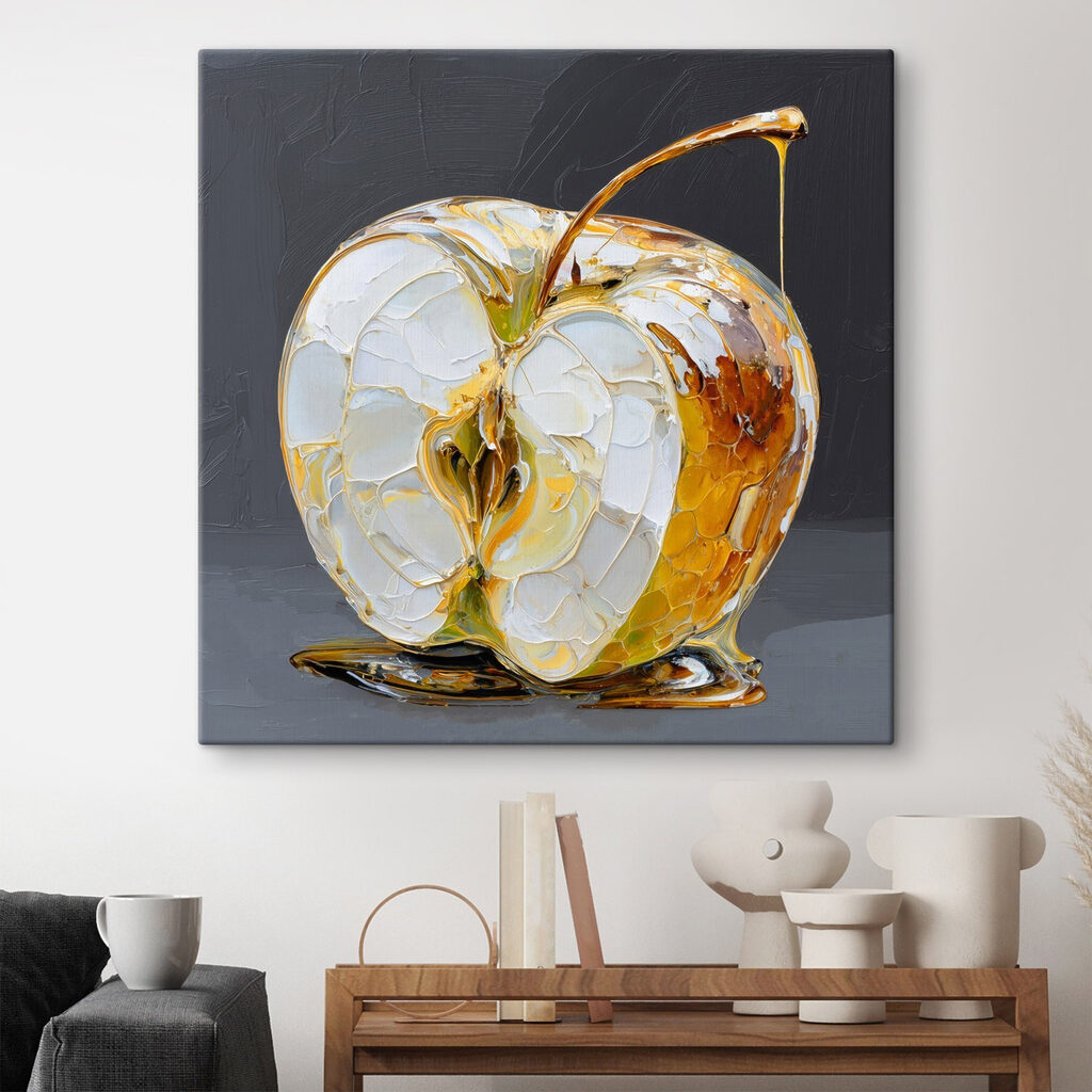 Transparent apple with golden drips