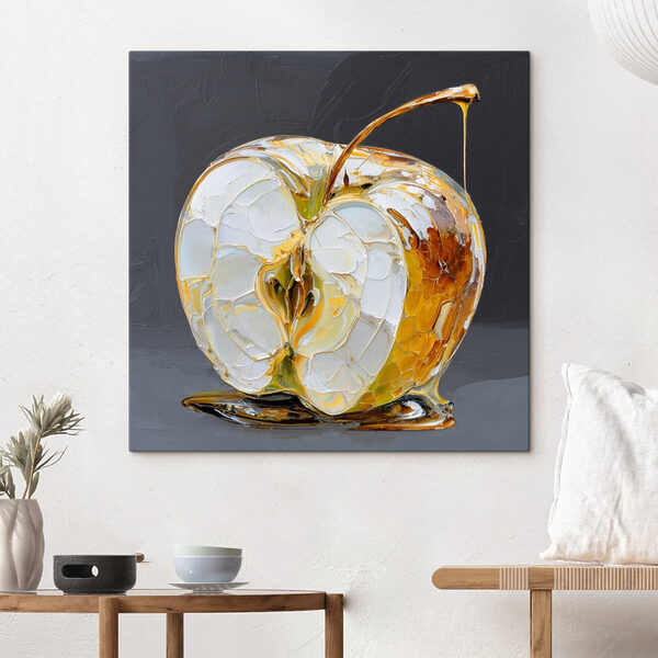 Transparent apple with golden drips