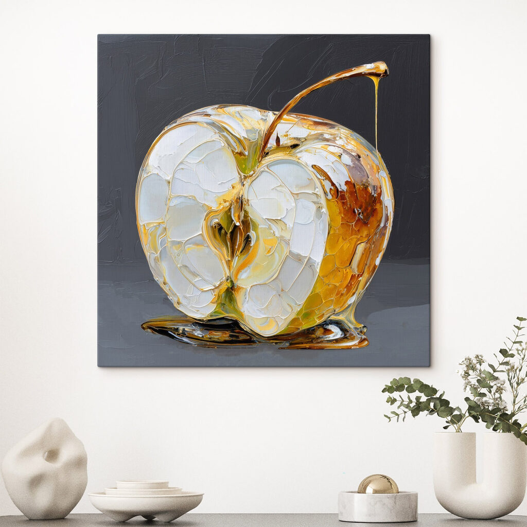 Transparent apple with golden drips