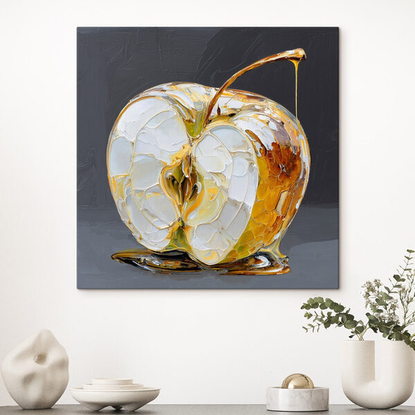 Transparent apple with golden drips