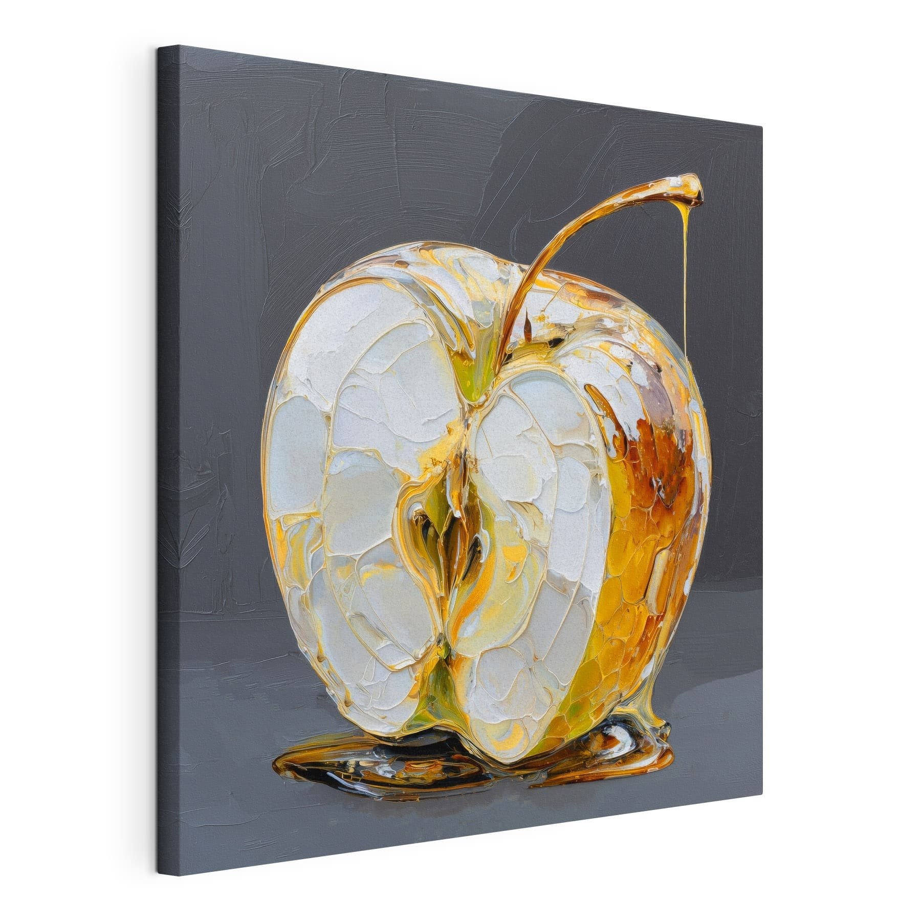 Transparent apple with golden drips