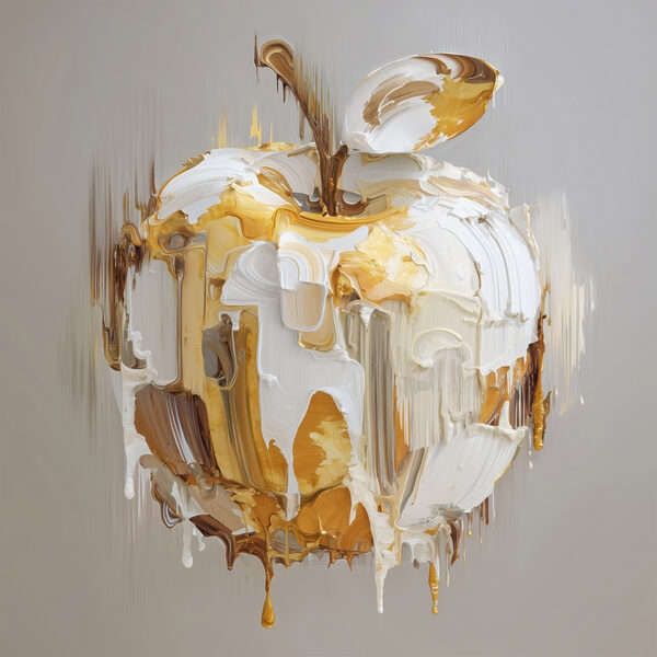 White and brown apple with a white and brown paint on it