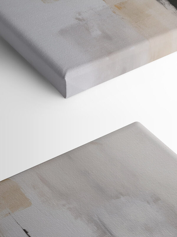 Painting of a white wall with black and brown squares