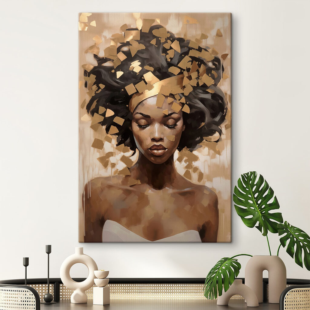 Soft beauty amidst abstract shapes