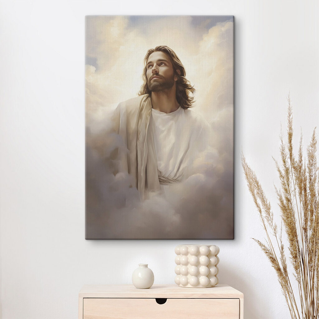 Man in white robe with clouds in the sky Man in white robe with clouds in the sky