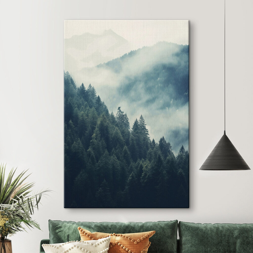 Forest of trees in the fog