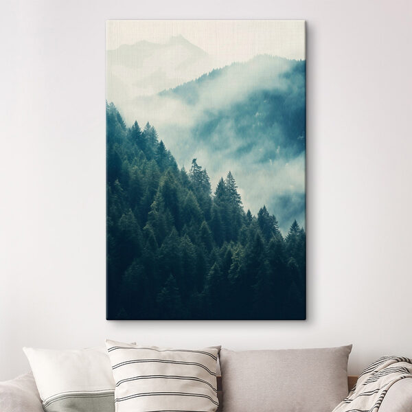 Forest of trees in the fog