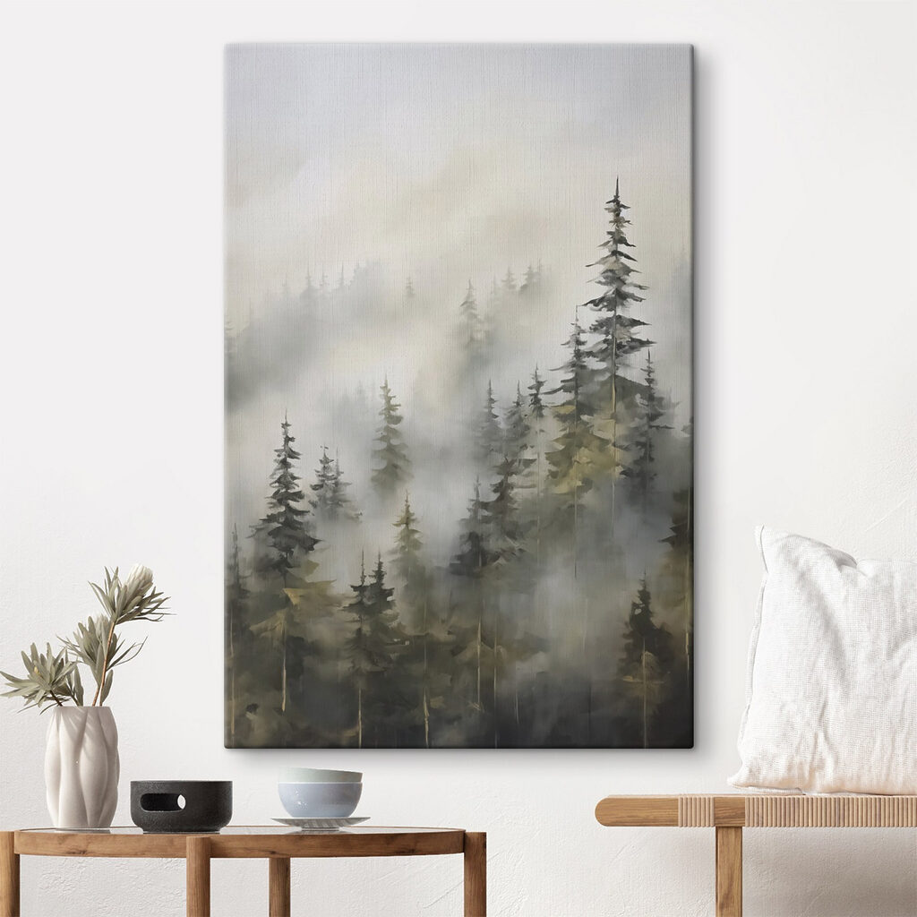 Foggy forest with trees