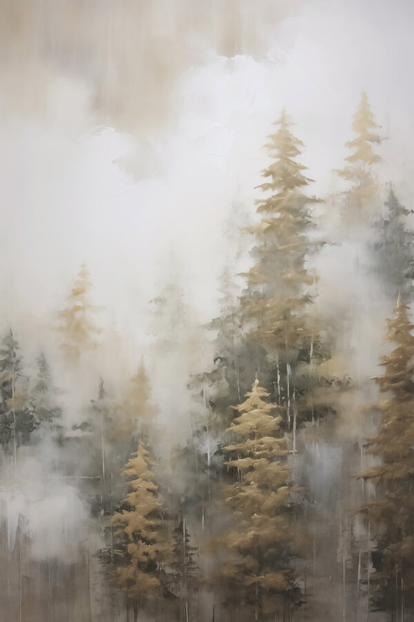 Foggy forest with trees