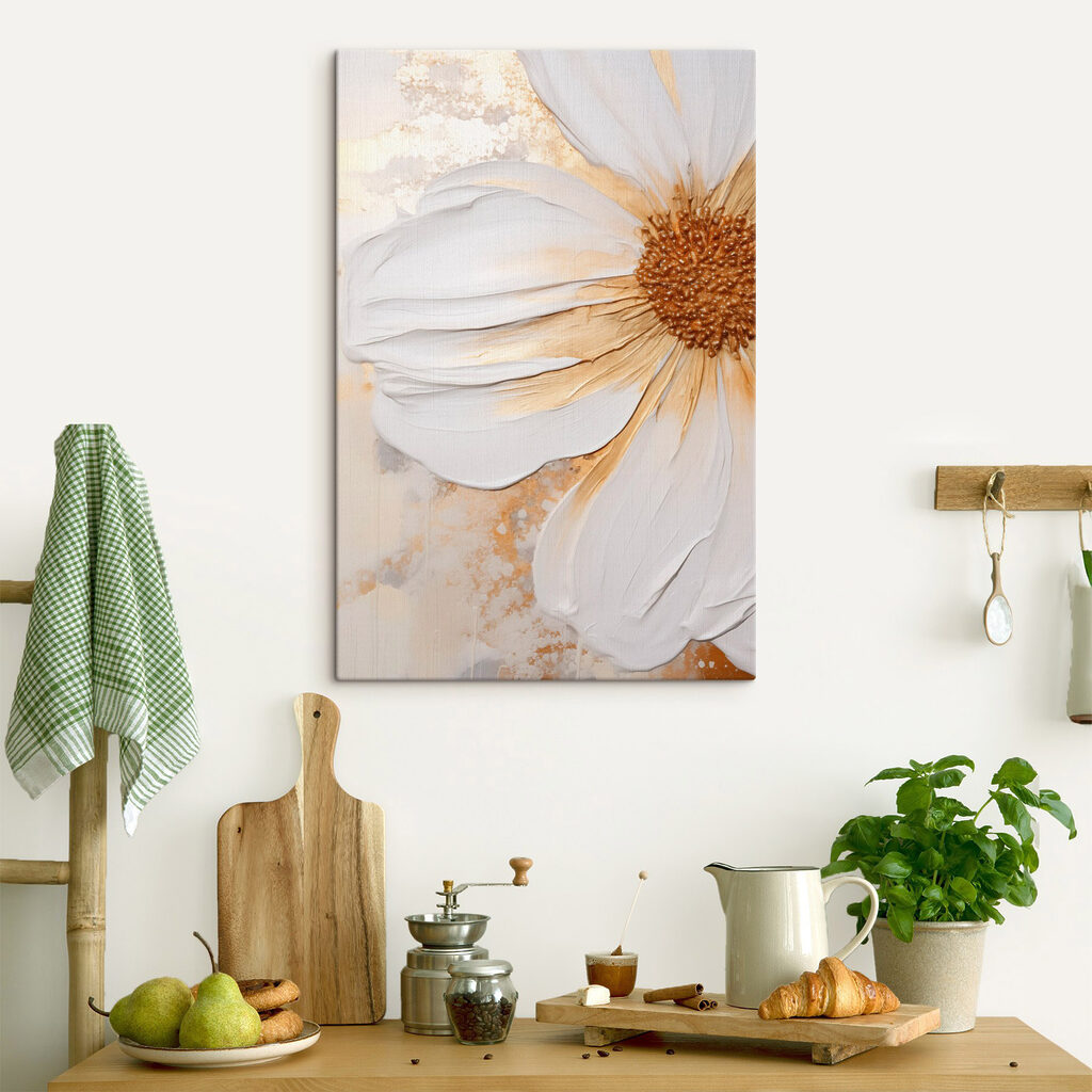 Large white flower with golden accents Large white flower with golden accents