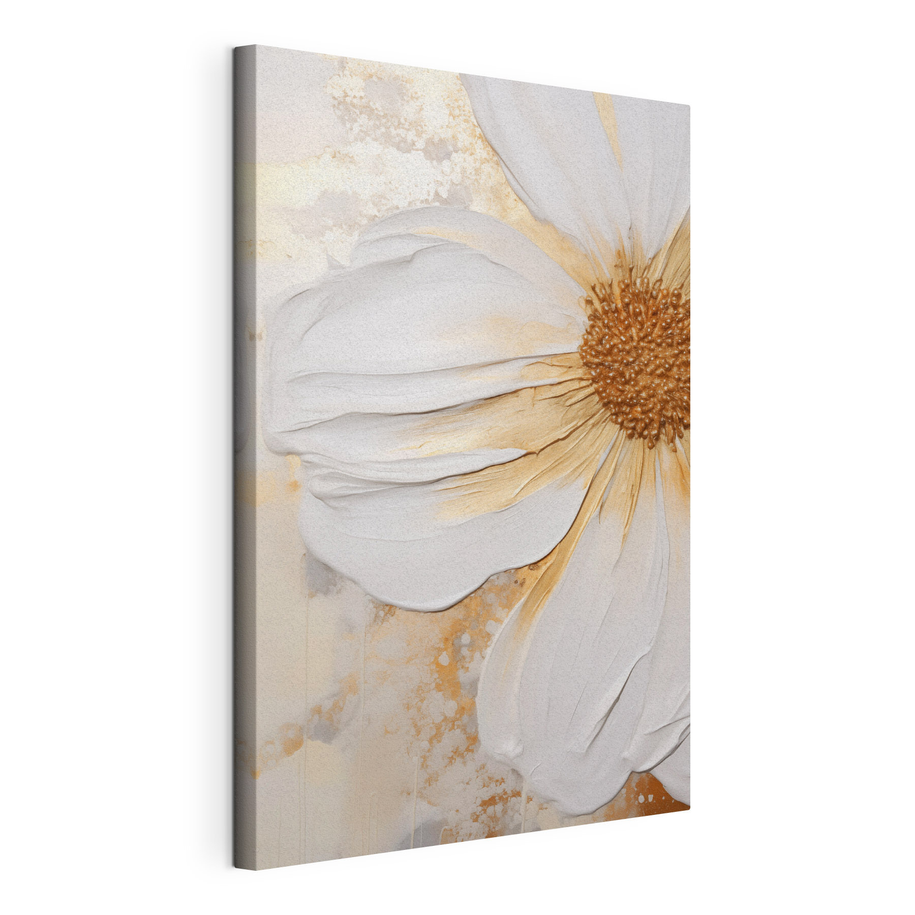 Large white flower with golden accents Large white flower with golden accents