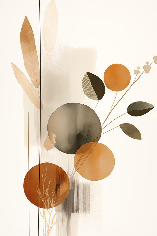 - Soft hues and botanical shapes unite