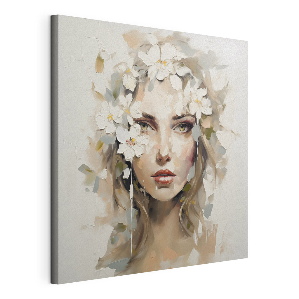 Painting of a woman with flowers on her head