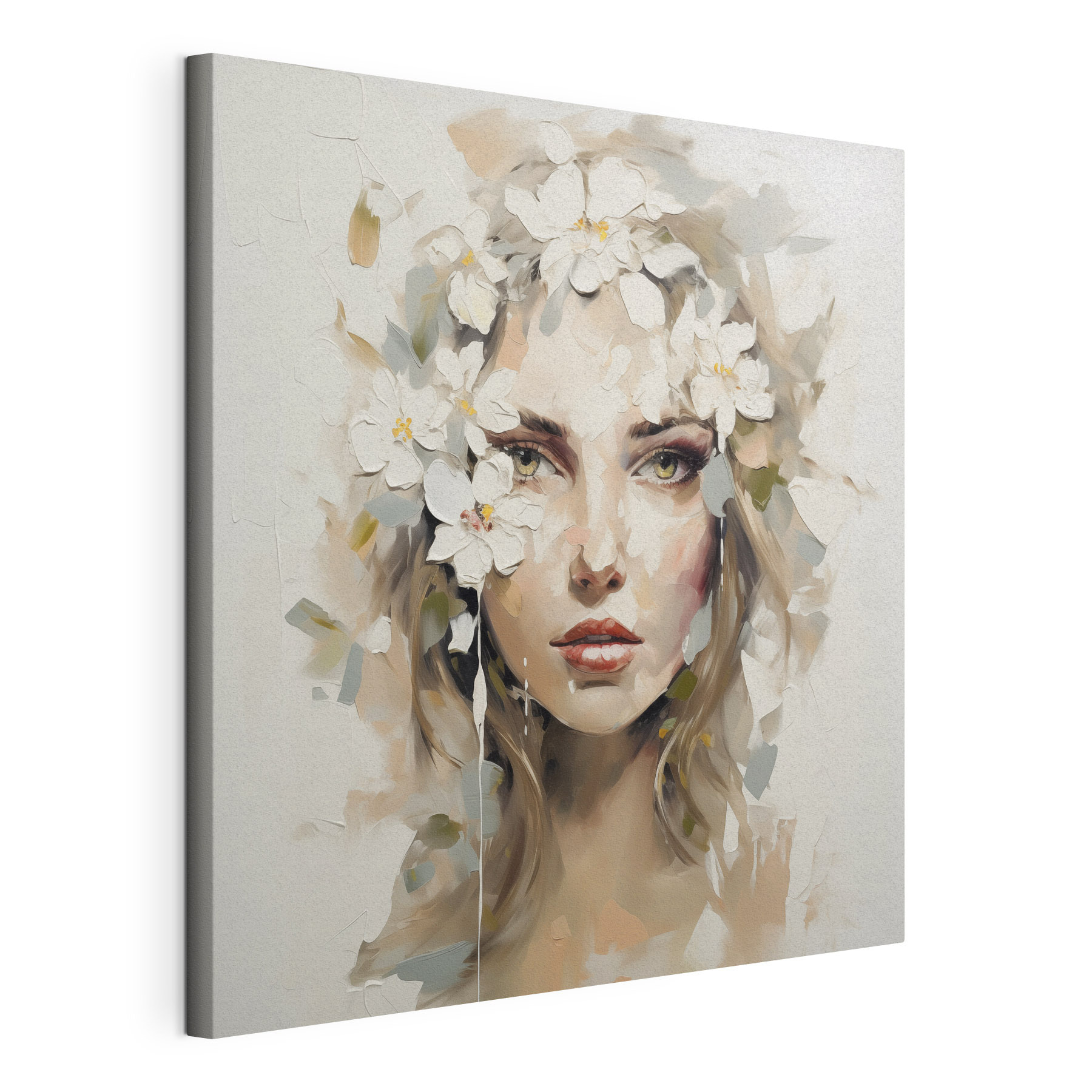 Painting of a woman with flowers on her head