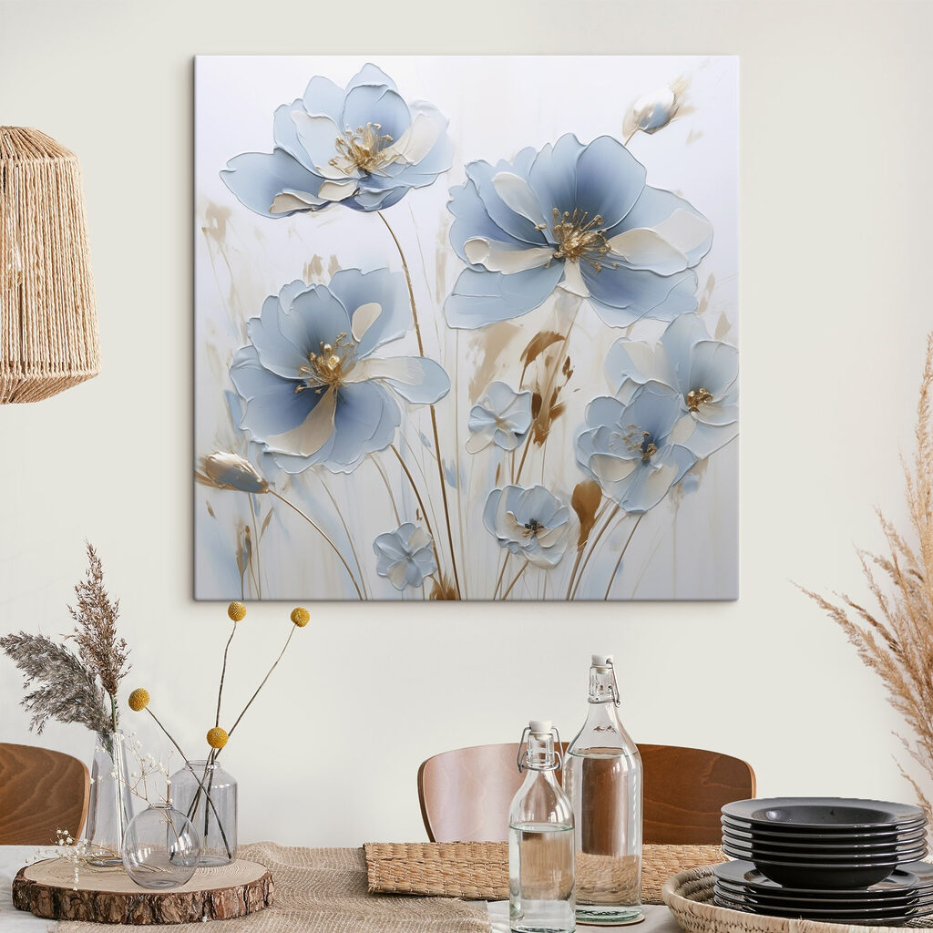 Painting of flowers on a white surface Painting of flowers on a white surface