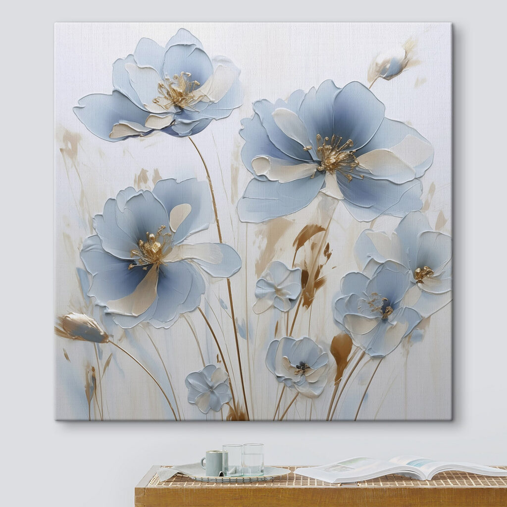 Painting of flowers on a white surface Painting of flowers on a white surface
