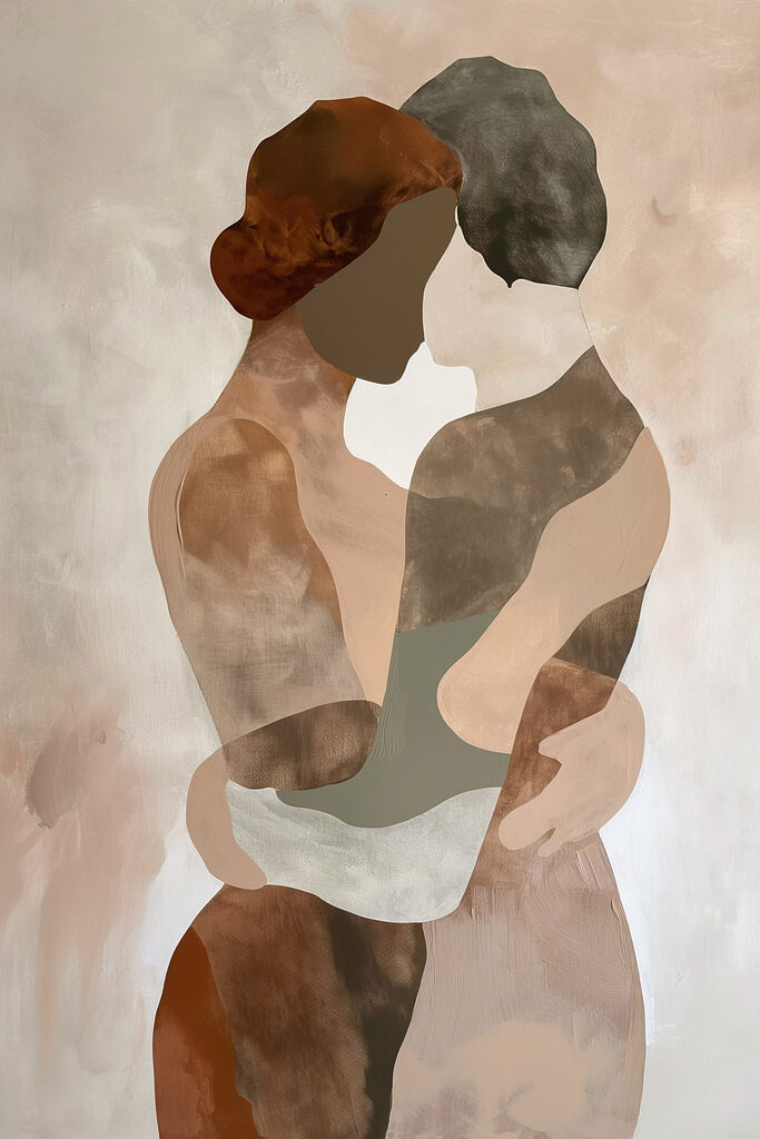 Painting of a couple of people hugging Painting of a couple of people hugging
