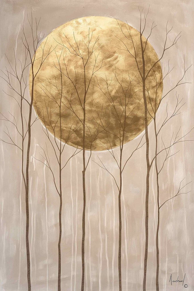 Painting of trees and a large moon Painting of trees and a large moon