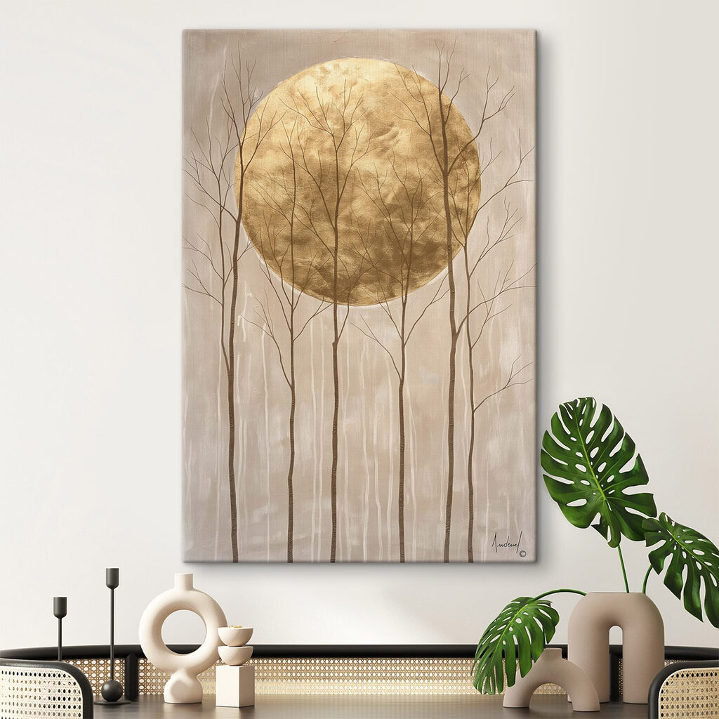 Painting of trees and a large moon Painting of trees and a large moon