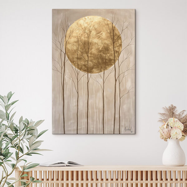 Painting of trees and a large moon Painting of trees and a large moon
