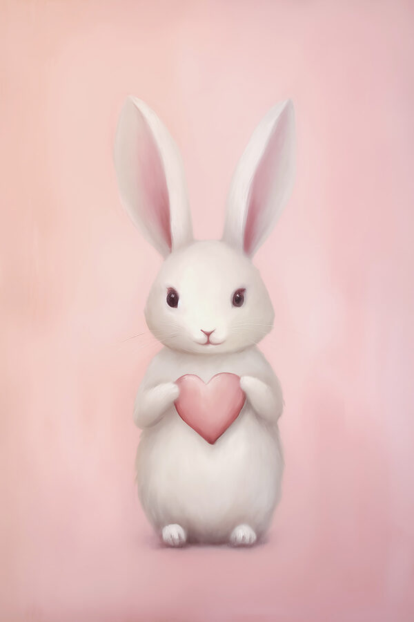 White rabbit holding a heart White rabbit holding a heart