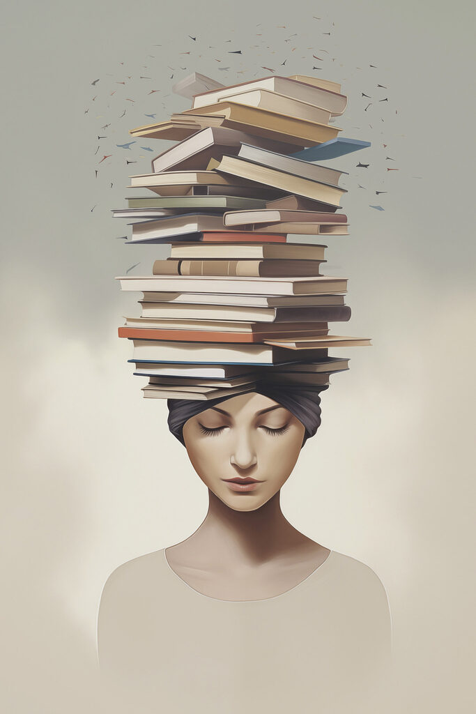Woman with books on her head