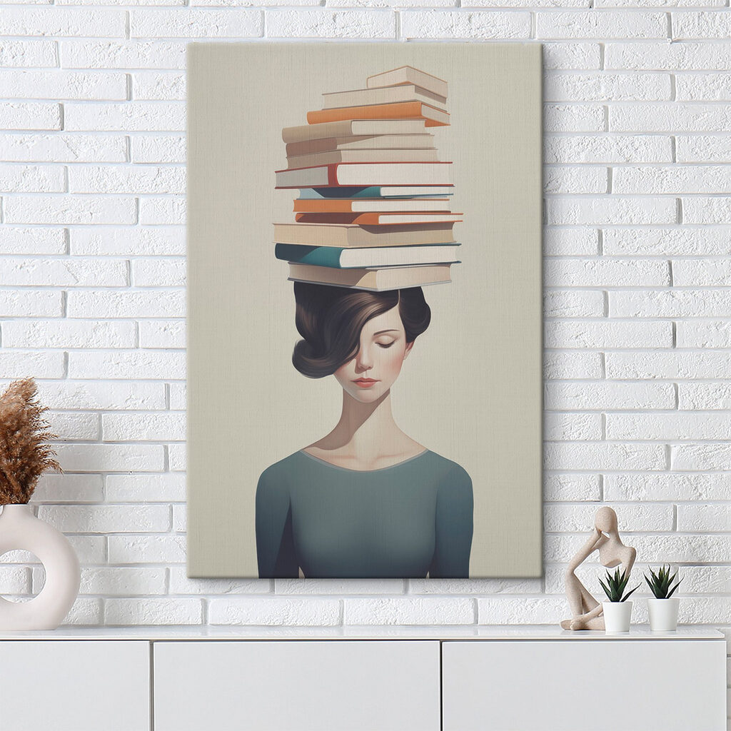 Woman with a stack of books on her head