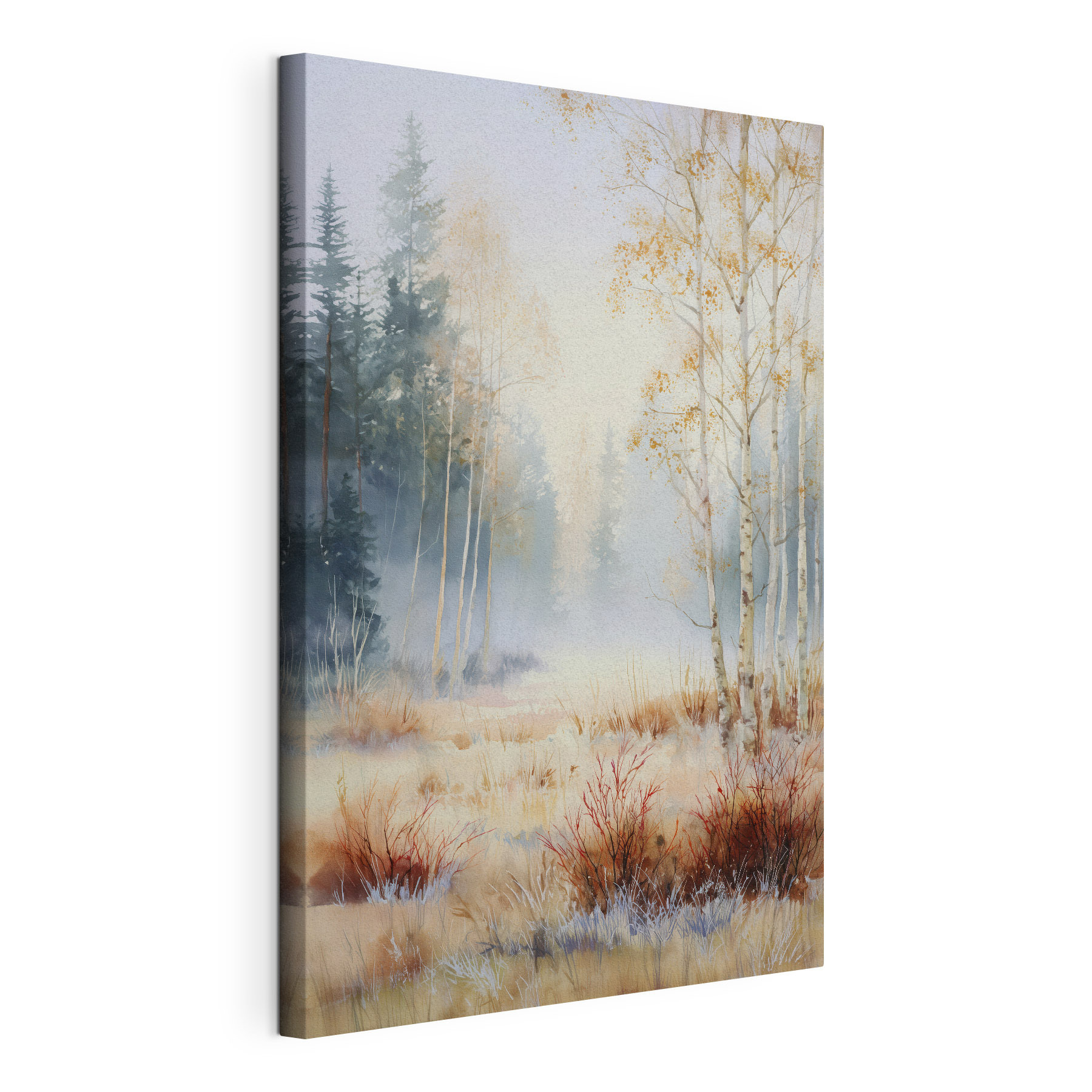 Painting of a forest with trees and fog Painting of a forest with trees and fog