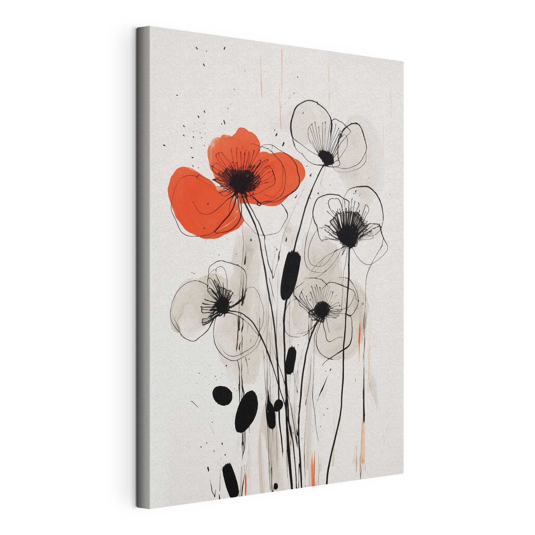 Painting of flowers with black and white ink Painting of flowers with black and white ink