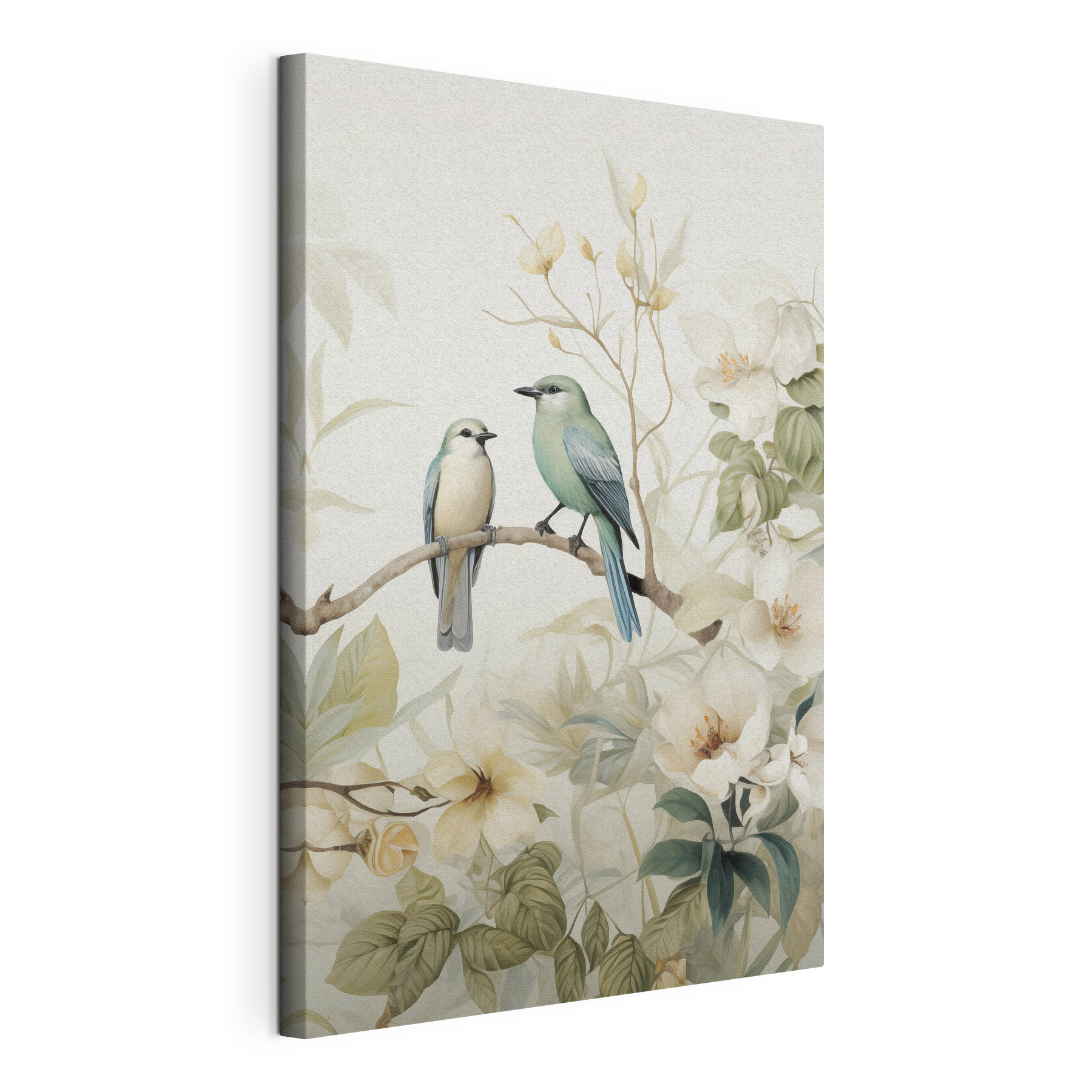 Two birds on a branch with flowers Two birds on a branch with flowers