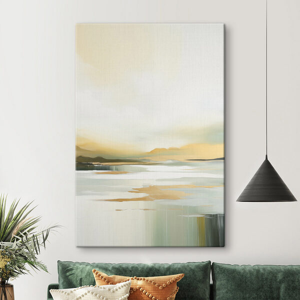 Painting of a lake with mountains in the background Painting of a lake with mountains in the background