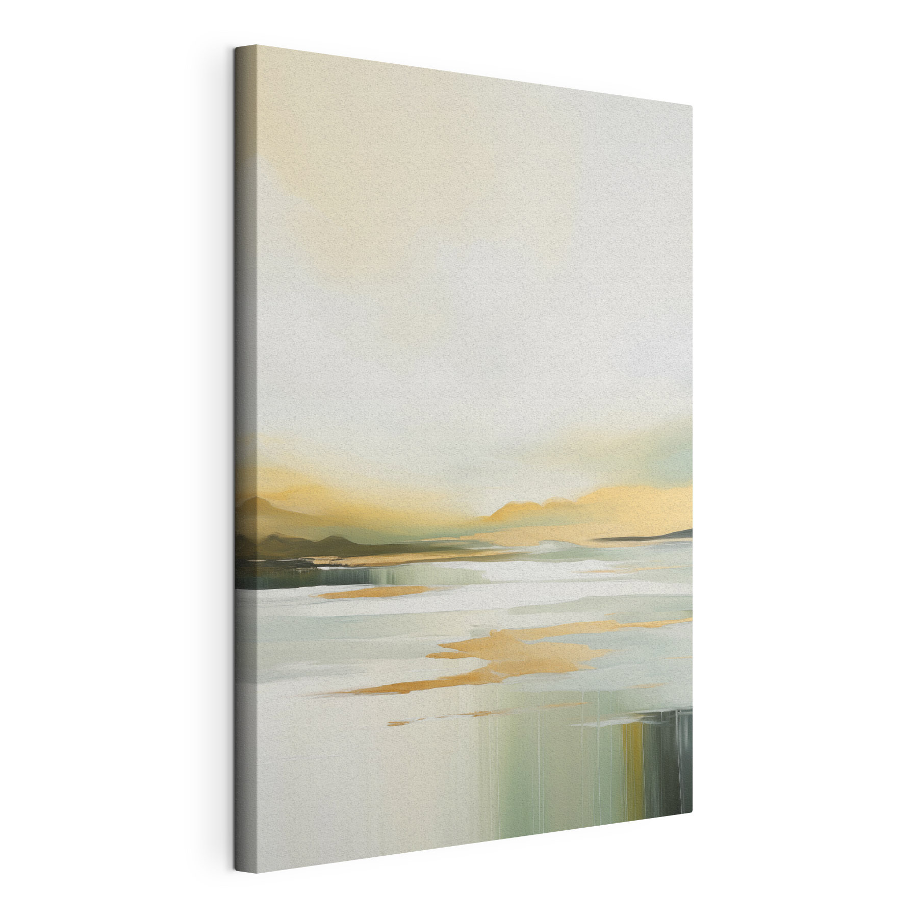 Painting of a lake with mountains in the background Painting of a lake with mountains in the background