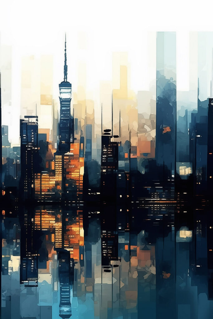 City skyline with a reflection of water