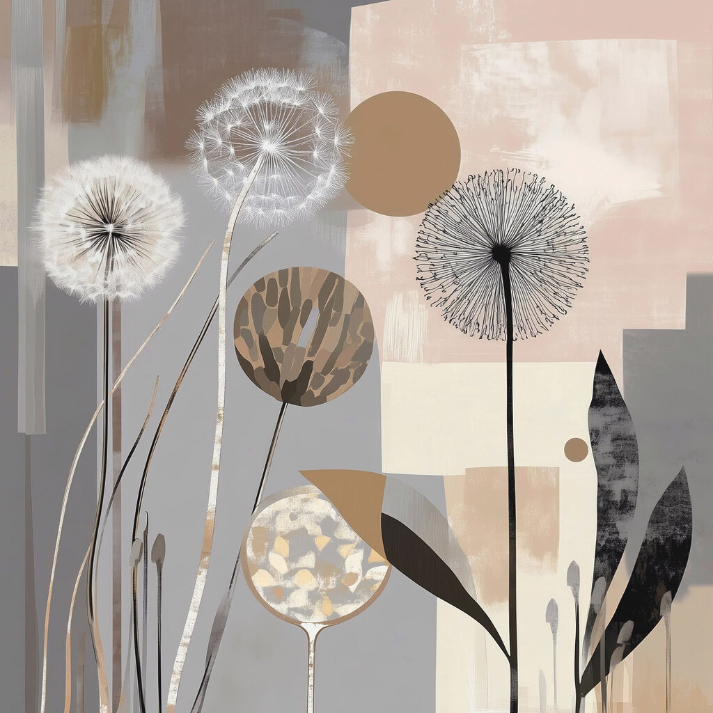Painting of dandelions and plants Painting of dandelions and plants