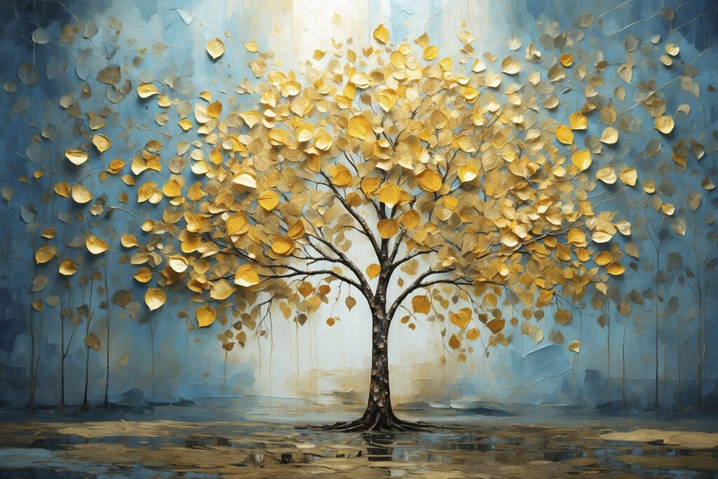 Painting of a tree with yellow leaves Painting of a tree with yellow leaves