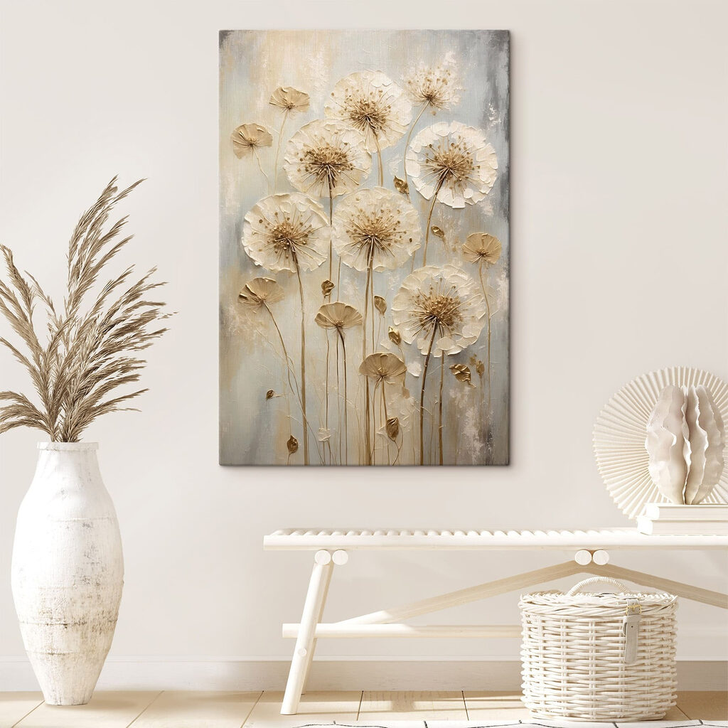 Painting of flowers on a grey surface Painting of flowers on a grey surface