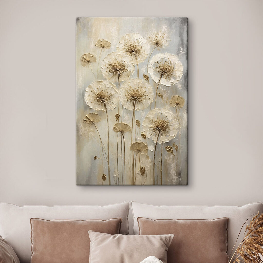 Painting of flowers on a grey surface Painting of flowers on a grey surface