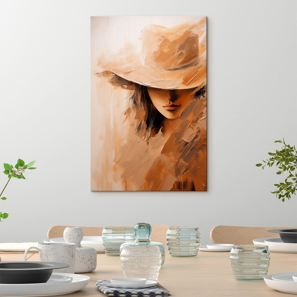 Painting of a woman's face with a hat