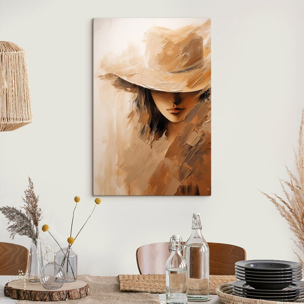 Painting of a woman's face with a hat