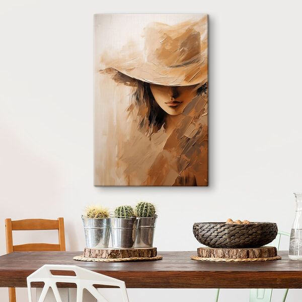 Painting of a woman's face with a hat