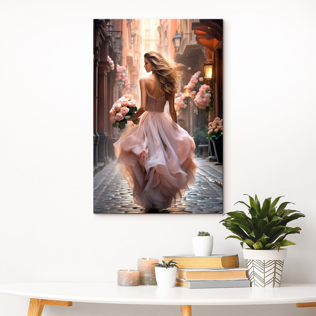 Woman in a dress holding flowers