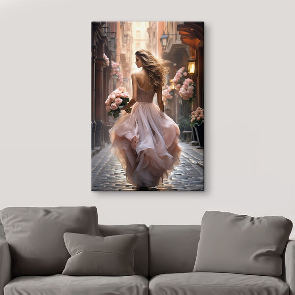 Woman in a dress holding flowers